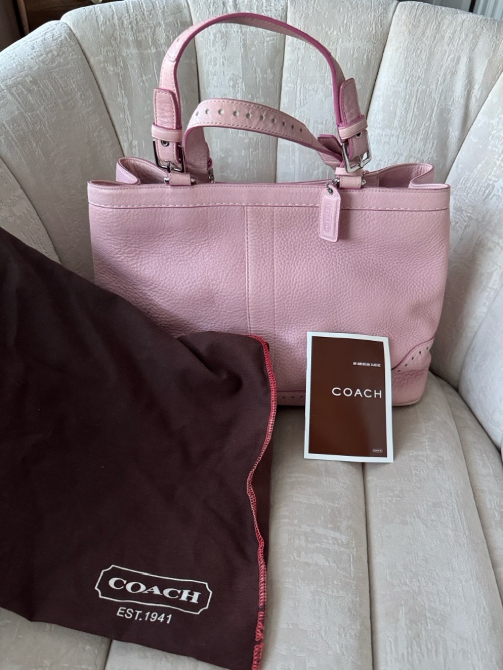 Coach Light Pink Pebbled Leather Tote with Tassel Hangtag - Picture 8 of 10